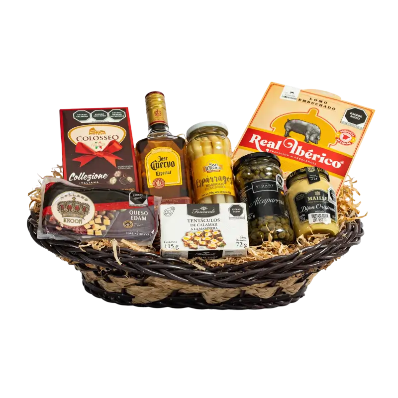 Canasta Navideña Sencilla Gourmet con Vino